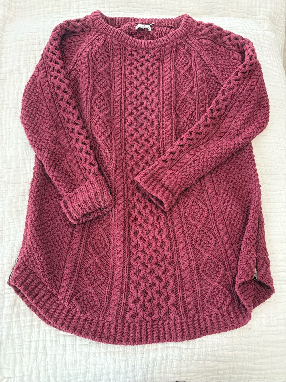 LL Bean Signature Raspberry Cable Knit Crewneck Sweater Cotton EUC G000
